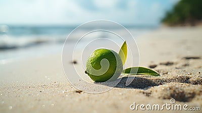 Serenely Exotic Lime On Sandy Beach Stock Photo