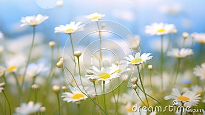 Serenity in Bloom: A Meadow Filled with Daisies and Chamomiles - Generative AI Stock Photo