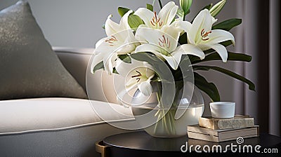 Serenity In Bloom: White Lilies Arrangement For Elegant Interiors Stock Photo