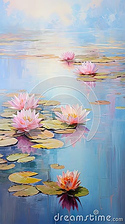 Serenity of nature—a depiction of waterlilies gracefully adorning the surface of a tranquil lake Stock Photo