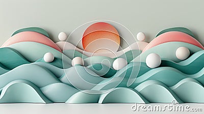 Serenity of a pastel sunrise casting gentle light on a tranquil 3d abstract hillscape Stock Photo