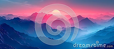 Concept Nature Landscape, Peaceful Sunrise, Mountain Scenery, Morning Serenity Peaks at Daybreak Stock Photo