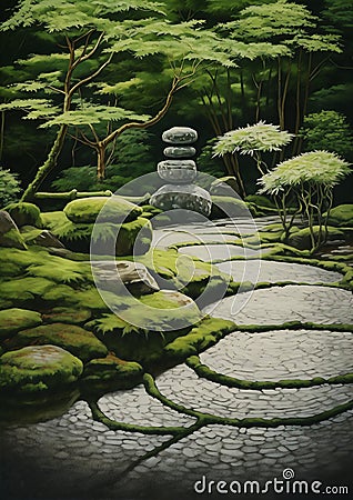 Serenity in Stone: Exploring the Mystical Depths of a Shinto Gar Stock Photo