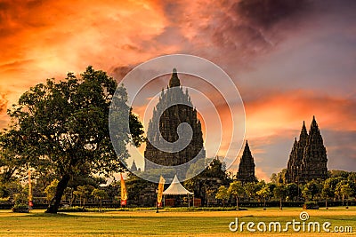 Serenity Sunset at Prambanan Temple Stock Photo