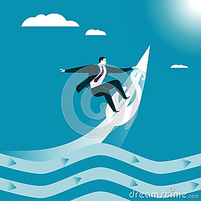 Business surfing. Catch wave Cartoon Illustration