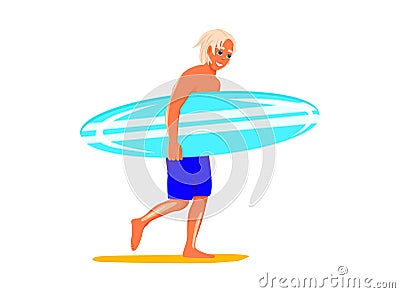 Man with surfboard. Surfer Vector Illustration