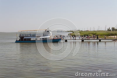 Sergeevka Dniester liman of Black sea and ship in Odessa region photo, Ukraine, June 20, 2017 Editorial Stock Photo