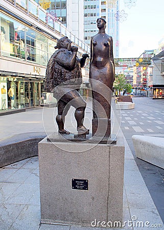 Sergelminnet, 1990, bronze sculpture by Goran Straat, at Sergelgatan, Stockholm, Sweden Editorial Stock Photo
