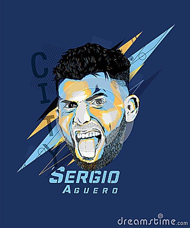 Digital art of Sergio Aguero - Argentine footballer. Vector Illustration
