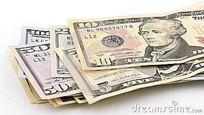 Series American money 5,10, 20, 50, new 100 dollar bill on white background clipping path. Pile US banknote Stock Photo