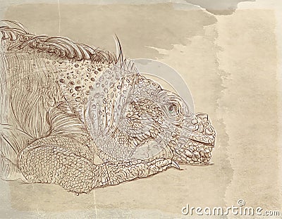 a chameleon Series of animals with vintage background, artistic postcards Stock Photo