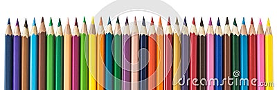 A row of colored pencils on a white background Stock Photo