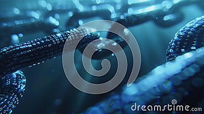 A series of data blocks forming a chain demonstrating the speed and efficiency of blockchain networks in processing and Stock Photo