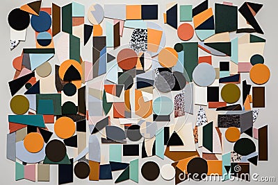 a series of deconstructed and fragmented shapes, each with a different color or pattern Stock Photo