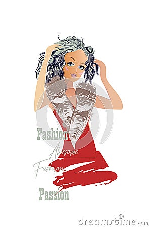 Series of Fashion cute girls sketches with accessories. Beautiful women. Vector Illustration