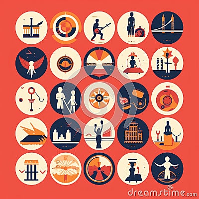 A series of flat icons depicting various types of people. Generative AI image. Stock Photo