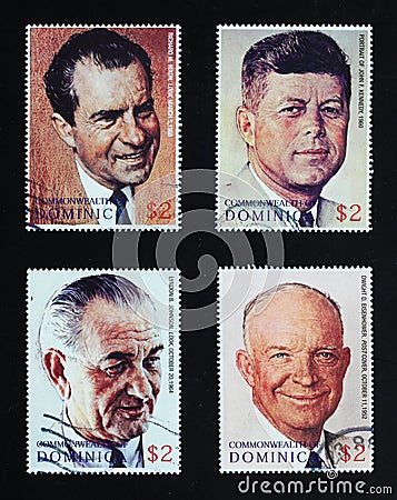 Four american presidents painted by Norman Rockwell on a series of stamps Editorial Stock Photo