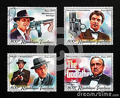 Characters of movie the Godfather on a series of stamps Editorial Stock Photo