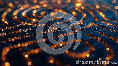 A series of interconnected pathways leading to the center of a blockchain labyrinth representing the transparency and Stock Photo
