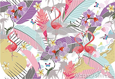 Series of invitation frame backgrounds with summer and spring flowers and leaves. Vector Illustration