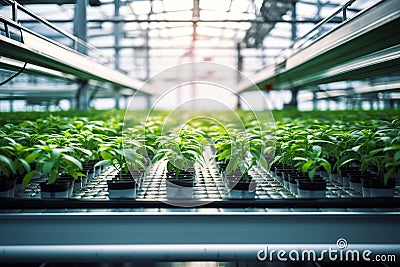 Interconnected Greenhouses: Organic Harvests in Sustainable Harmony Stock Photo