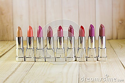 A series of multi-colored lipsticks Stock Photo