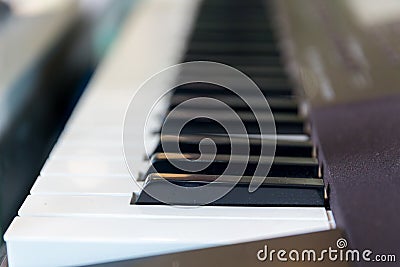 Series of Paino Keys.black and white keys of the old piano. Music soothes the soul. Stock Photo