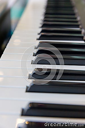 Series of Paino Keys.black and white keys of the old piano. Music soothes the soul. Stock Photo