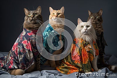 series of photos showcasing variety of feline and canine fashion designs and models for different styles Stock Photo