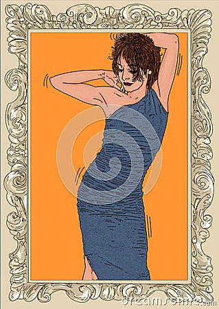 Woman in erotic pose, girl, a pin up with frame Stock Photo