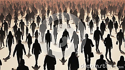 A series of silhouettes showing a person disappearing into a crowd, representing the anonymity that contributes to the Stock Photo