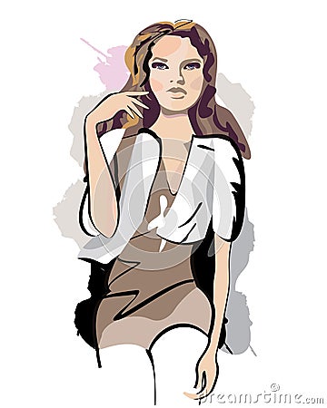Series of sketches of beautiful fashion girls Vector Illustration