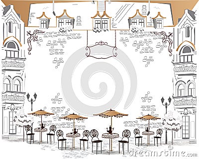 Series of street cafes in the city Vector Illustration