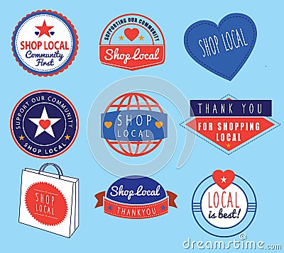 Series of vintage retro logos based on shop local theme Vector Illustration