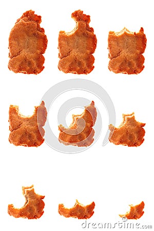 Series of whole and bitten fried wiener schnitzel Stock Photo