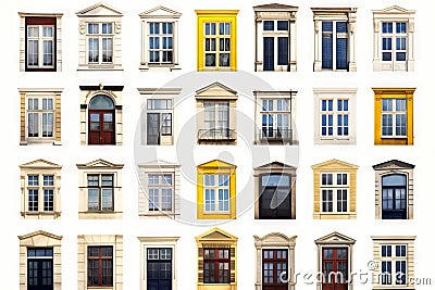 Series of windows with different colors and sizes of windows on each window. Generative AI Stock Photo