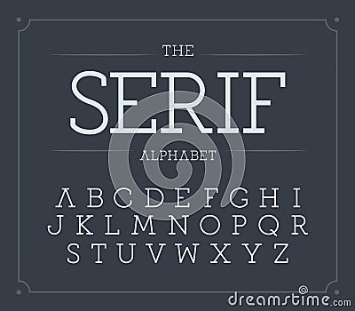 Serif letters set. Modern vector latin alphabet. Thin vintage font. Stylish elegant ABC template. Typography design. Vector Illustration