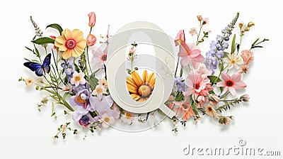 Serif Typeface Typographical Logo with Floral Design Featuring Letter 'Q'. Spring, Summer Stock Photo