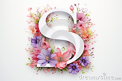 Serif Typeface Typographical Logo with Floral Design Featuring Letter 'S'. Spring, Summer Stock Photo