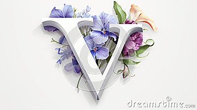 Serif Typeface Typographical Logo with Floral Design Featuring Letter 'V'. Spring, Summer Stock Photo