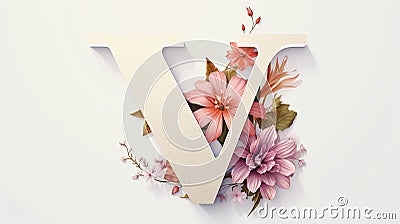 Serif Typeface Typographical Logo with Floral Design Featuring Letter 'V'. Spring, Summer Stock Photo
