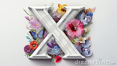 Serif Typeface Typographical Logo with Floral Design Featuring Letter 'X'. Spring, Summer Stock Photo