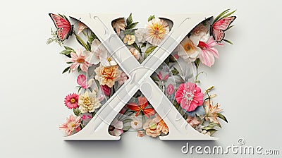 Serif Typeface Typographical Logo with Floral Design Featuring Letter 'X'. Spring, Summer Stock Photo