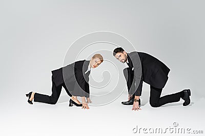 serious business competitors in low start Stock Photo