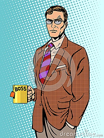 Serious businessman boss mug tea Vector Illustration