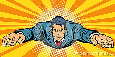 Serious businessman flying, superhero Vector Illustration