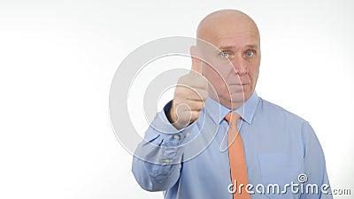 Serious Businessman Image Making Thumbs Up Hand Gestures Stock Photo