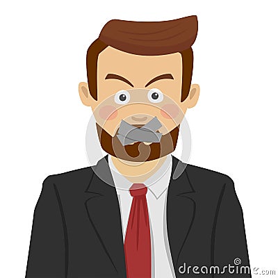 Serious businessman with scotch-tape on his mouth Vector Illustration