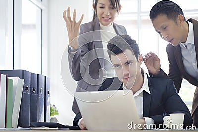 Serious creative coworker team talking frustrated of problem, working consult and discussing new planning project in office, Stock Photo