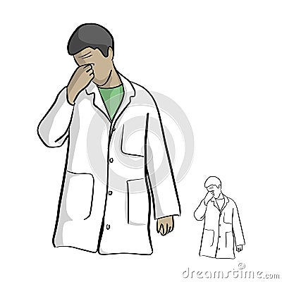 serious doctor touching his nose vector illustration sketch doodle hand drawn with black lines isolated on white background Vector Illustration